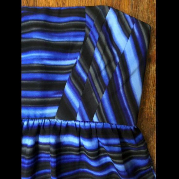 Shoshanna | Blue Black Silk Stripe Strapless Dress - Picture 5 of 9